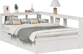 vidaXL Vidaxl - Cama Con Estanter&iacute;a Sin Colch&oacute;n Madera Maciza Blanca 140x190 Cm