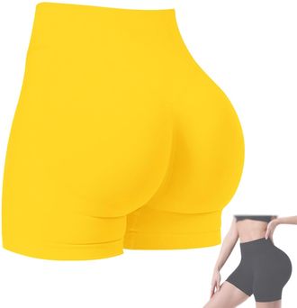 Generic Womens Booty Lifting Workout Yoga Gym Shorts with Tummy Control High Waisted Seamless Invisible Comfy Running Biker Shorts (Dark Yellow,S)
