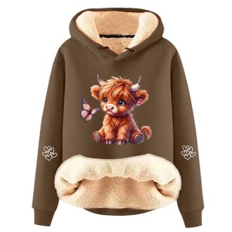 Generic Highland Cow Hooides Jumpers for Women Fleece Lined Sherpa Hoodie Cow Sweatshirt Trendy Drawstring Long Sleeve Pullover Highland Cows Gifts for Women 