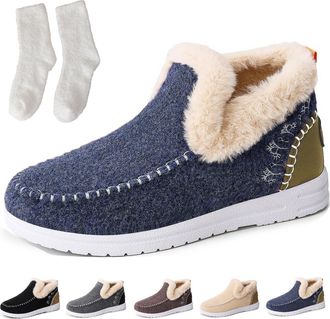 Generic Cozy Orthopedic Fleece Slip-on Boots, Winter Plush Faux Fur Lined Flat Shoes for Men Women, Warm Anti-Slip Casual Loafer (10.5,Blue)