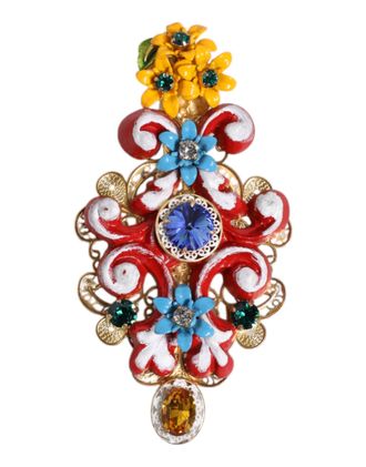 Dolce & Gabbana Womens Multicolor Spring Carretto Gold Brass Crystal Hair Clip Accessory