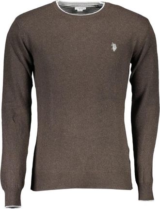U.S.Polo Association Bruine Wollen Trui met Contrasterende Details - Heren - Ronde hals truien - Bruin - 2XL - Wol - Truien & Vesten
