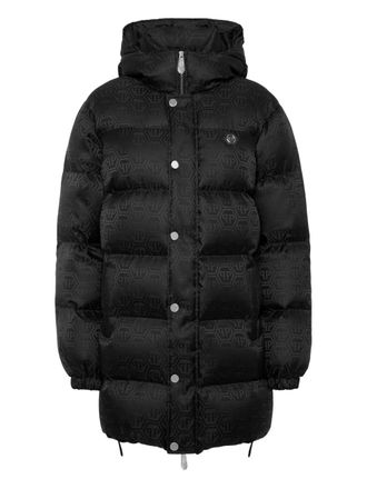 Philipp Plein monogram coat - women - Polyester/Goose Down/Polyamide/Goose Feather - S - Black