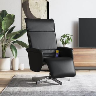 vidaXL Sill&oacute;n Reclinable Masaje Con Reposapi&eacute;s Cuero Sint&eacute;tico Negro Vidaxl