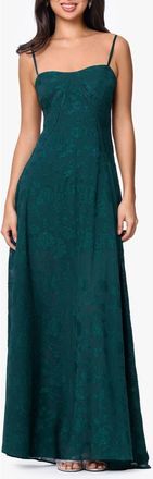 Betsy & Adam Floral Jacquard Chiffon Gown in Pine at Nordstrom, Size 12
