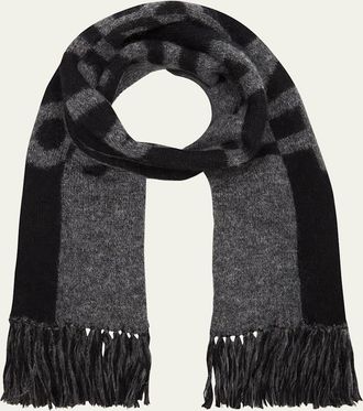 Saint Laurent Split Logo Fringe Wool Scarf