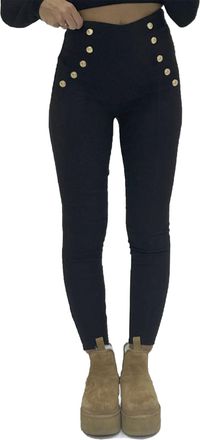 Generic Womens Skinny Leg Jeans Style 5-Buttons Side Details Trousers Stretchy High Waist Jeggings Slim-Fitting Jeans (S-M, Black)