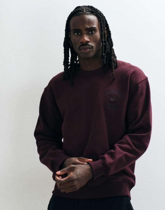 Lacoste felpa con logo ricamato bordeaux-Rosso