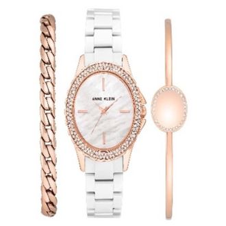 Anne Klein Quartz Crystal Ladies Watch and Bracelet Set AK-4044WTST