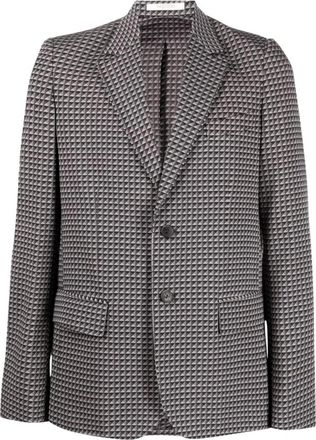 Valentino Geometric Print Single-Breasted Blazer - Heren - Business blazers - Grijs - M - Wol - Kostuums