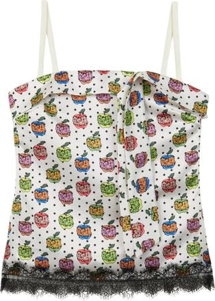 GCDS Apple Print Bandeau Top - Dames - Tops zonder mouwen - Wit - XL - Satijn - Tops