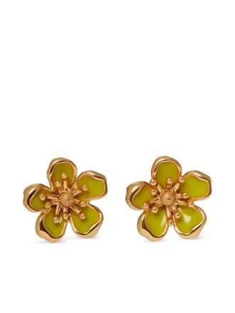 Casablanca flower stud earrings - women - Brass/Enamel - One Size - Gold