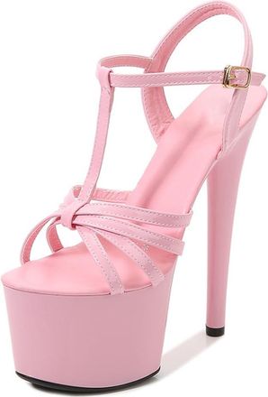 Generic Pink,4.5 UK,Womens Stiletto High Platform Heel Peep Open Toe Sandals Ankle T-Strap Buckle 6.5 Inches Heels Fashion Wedding Party Dress Shoes