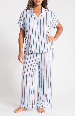 Nordstrom Moonlight Eco Crop Pajamas in Blue- Brown Shadow Stripe at Nordstrom, Size 2X