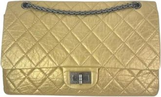 Chanel Pre-owned Metallic Aged Calfskin Quilted 2.55 Reissue 227 Double Flap Shoulder Bag - Dames - Vintage Schoudertas - Geel - ONE Size - Leer - Vintage