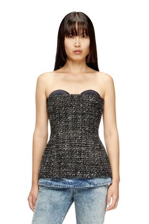 Diesel Bouclé corset top with ultra-low cut - Tops - Woman - Black