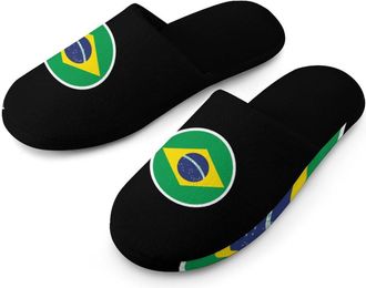 Generic Brazil Flag Football Mens Cozy House Slippers Winter Warm Shoes with Anti-Slip Sole for Travel Indoor Outdoor