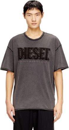Diesel T-shirt with appliqué logo and raw edge - T-Shirts - Man - Black