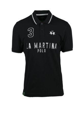 La Martina Black Cotton Elastane Polo