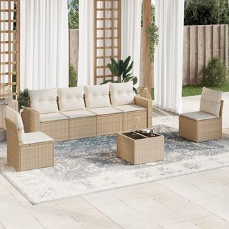 vidaXL Vidaxl - Set Sof&aacute;s De Jard&iacute;n 7 Piezas Y Cojines Rat&aacute;n Sint&eacute;tico Beige