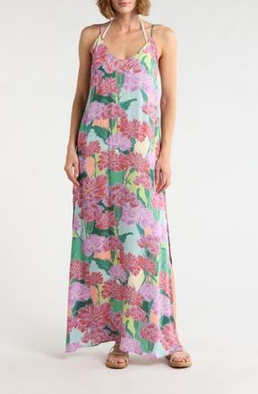 Maaji Debbie Cover-Up Maxi Dress in Green/pink at Nordstrom Rack, Size Medium