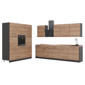 Vicco Cucina Componibile Fame-line, Rovere Dorato/antracite, 460 Cm, Pl Rovere, Vicco