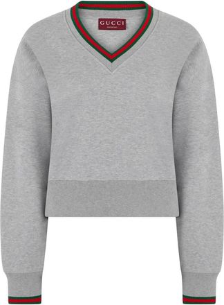 Gucci Sweatshirt van katoenen jersey met Web - Dames - Sweatshirts - Grijs - S - Katoen - Hoodies & sweatvesten