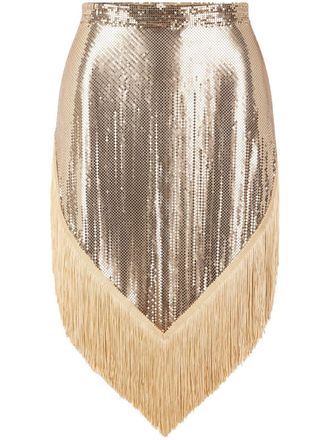 Paco Rabanne chainmail fringed-hem skirt - women - Aluminium - 40 - Gold
