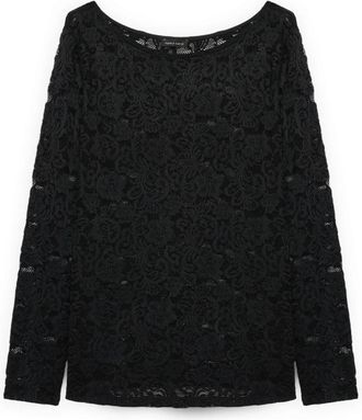 Fiorella Rubino Lange mouwen kanten T-shirt - Dames - Blouses - Zwart - 2XL - Polyester - Overhemden