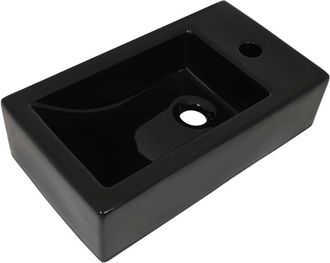vidaXL Lavabo con agujero grifo rectangular cerámica 46x25,5x12 negro vidaXL
