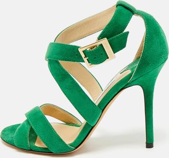 Jimmy Choo London Green Suede Crisscross Ankle Strap Sandals