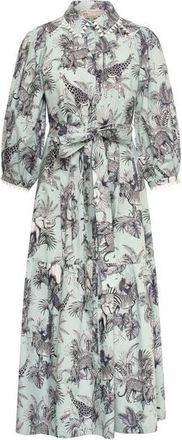 Maison Common Printed Poplin Dress With Macrame Trim in Mint at Nordstrom, Size 36