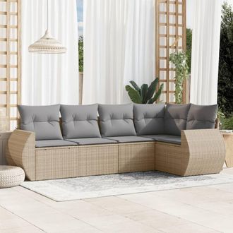 vidaXL Vidaxl - Juego De Sof&aacute;s Jard&iacute;n Con Cojines 5 Pzas Rat&aacute;n Sint&eacute;tico Beige