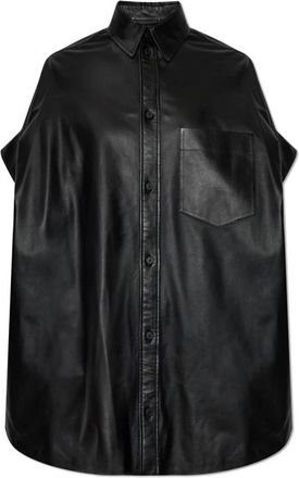 Balenciaga Overhemden, Dames, Zwart, XS, Leer, Tucked Sleeves Shirt