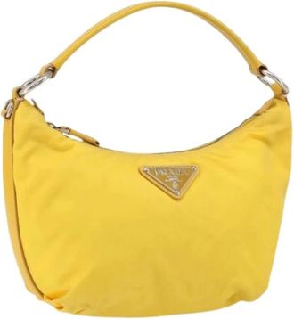 Prada Pre-owned Shoulder Bags, female, Yellow, Size: ONE SIZE Pre-owned Nylon Shoulder Bag