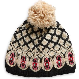 FRENCH KNOT Wool Pompom Beanie in Black at Nordstrom