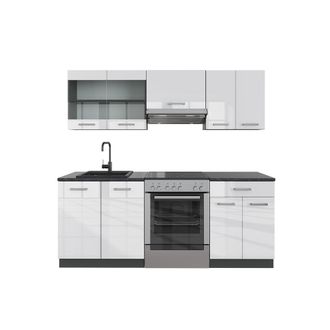 Vicco Mueble De Cocina R-line, Blanco Brillo/antracita, 200 Cm, Et Antracita