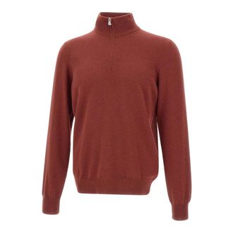 Gran Sasso Turtlenecks, male, Red, Size: 3XL Wool-Cashmere Half-Zip Sweater