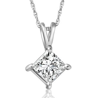 Pompeii3 1Ct Princess Cut Diamond Solitaire Pendant 14k White Gold Necklace Lab Grown