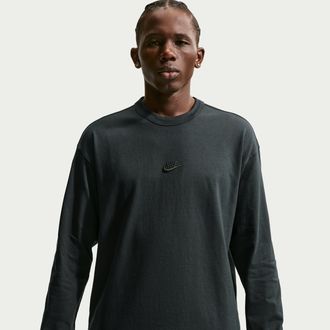 Nike Mens Nike Sportswear Premium Essentials Long-Sleeve T-Shirt in Green | IH1127-317
