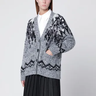 Roberto Collina Cardigan grigio in misto lana con paillettes