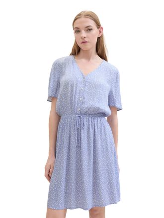 Tom Tailor Denim Midikleid TOM TAILOR DENIM, Damen, Gr. XXL (44), N-Gr, blau (mid blau minimal print), Web, Obermaterial: 100% Viskose, bedruckt, regular fit kniefrei,