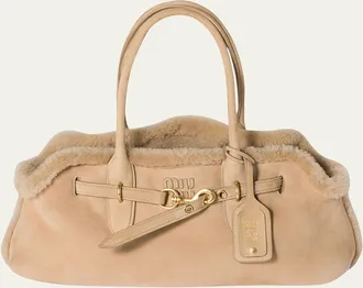 Miu Miu Aventure Belted Shearling Shoulder Bag