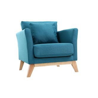 Miliboo Miliboo - Sill&oacute;n N&oacute;rdico Azul Petr&oacute;leo Patas Madera Clara Oslo