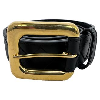 Bottega Veneta Bottega Veneta Contour Intrecciato-riem van zwart kalfsleer