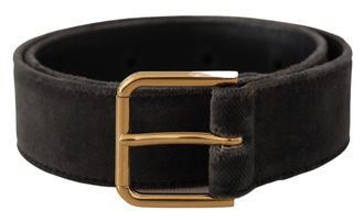 Dolce & Gabbana Womens Brown Velvet Gold Tone Logo Metal Waist Buckle Belt - One Size