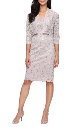 S.L. Fashions Lace Jacket and Sheath Dress Set in Buff at Nordstrom, Size 10P