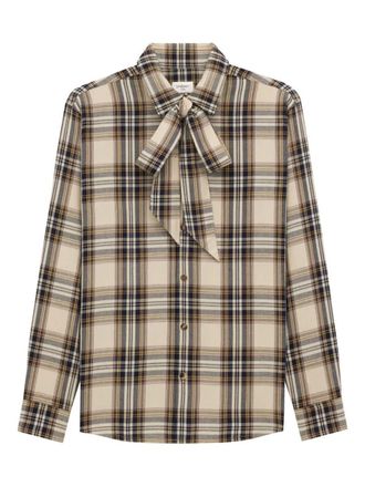 Saint Laurent Cassandre Lavalli&egrave;re Shirt In Cotton Tartan