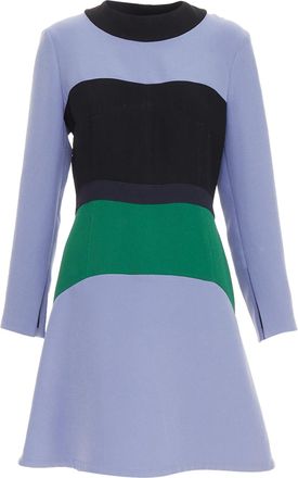 Marni purple green black colorblocked fit flare long sleeve mini dress IT42 M