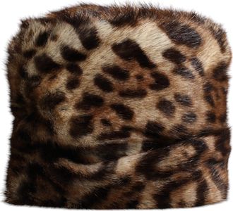 Dolce & Gabbana Brown Leopard Faux Fur Women Bucket Hat Gray Marmot